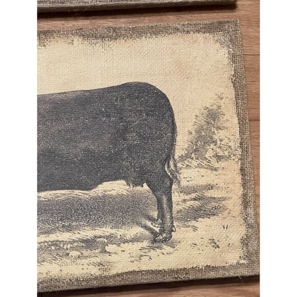 Rustic Cow Prints on Burlap Canvas Primitive Farmhouse Hanging Wall Decor - Picture 7 of 8